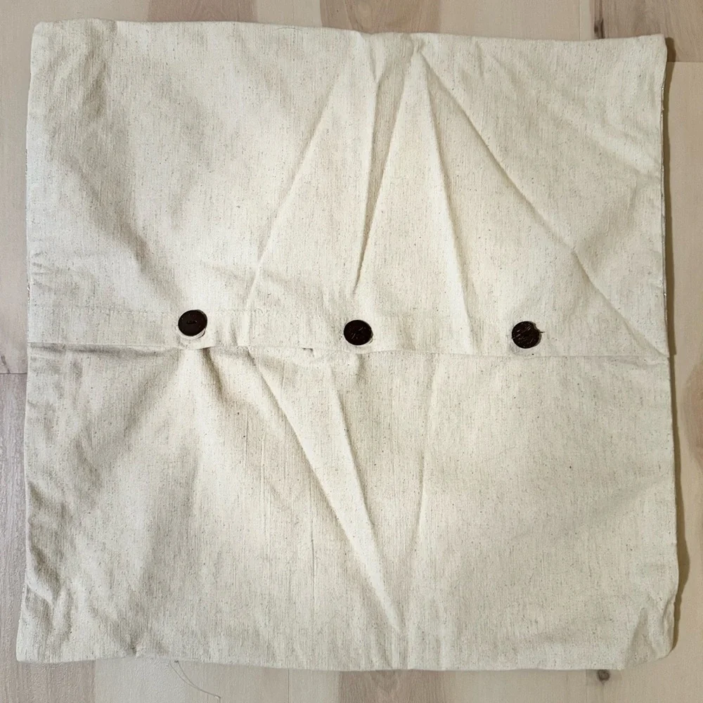 west elm cotton linen cream & embroidered pillow cover 18.5”x18.5”